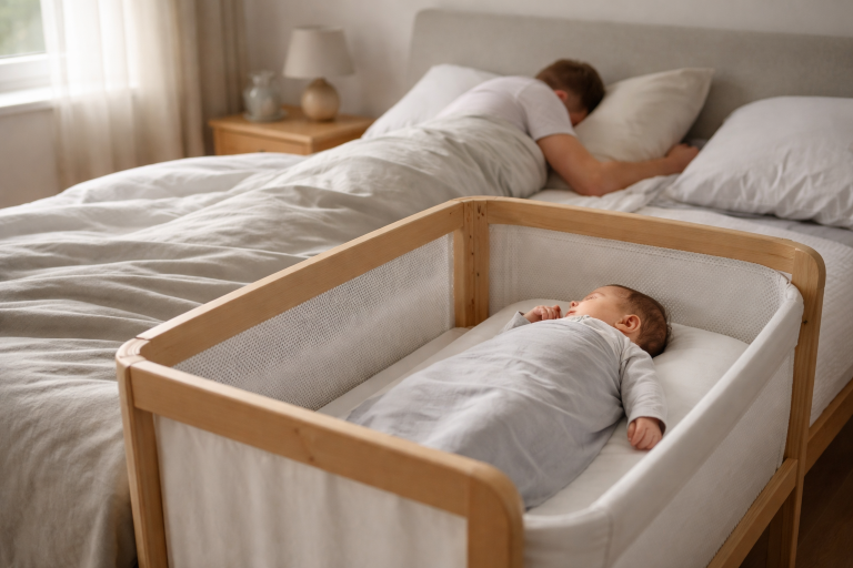 Co-sleeping og samsovning: Sikkerhed, regler og realistiske løsninger for baby og forældre